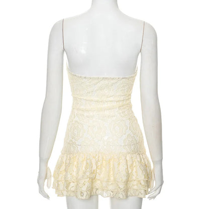 Strapless Lace Perspective Short Elegant Party Backless Bodycon Mini Summer Dress - The Clothing Company Sydney