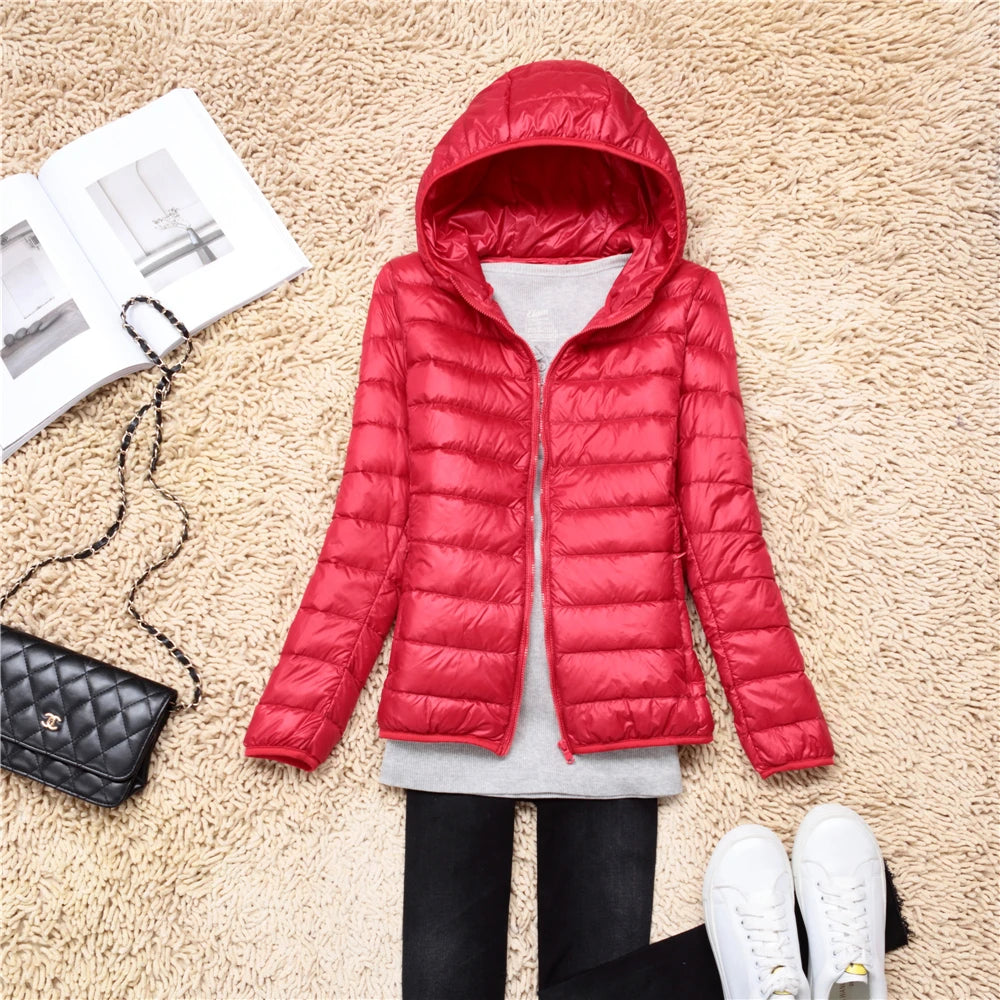 Women Puffer Jacket Plus Spring Autumn Female Ultra Lightweight Packable Hooded Down Coats - The Clothing Company Sydney