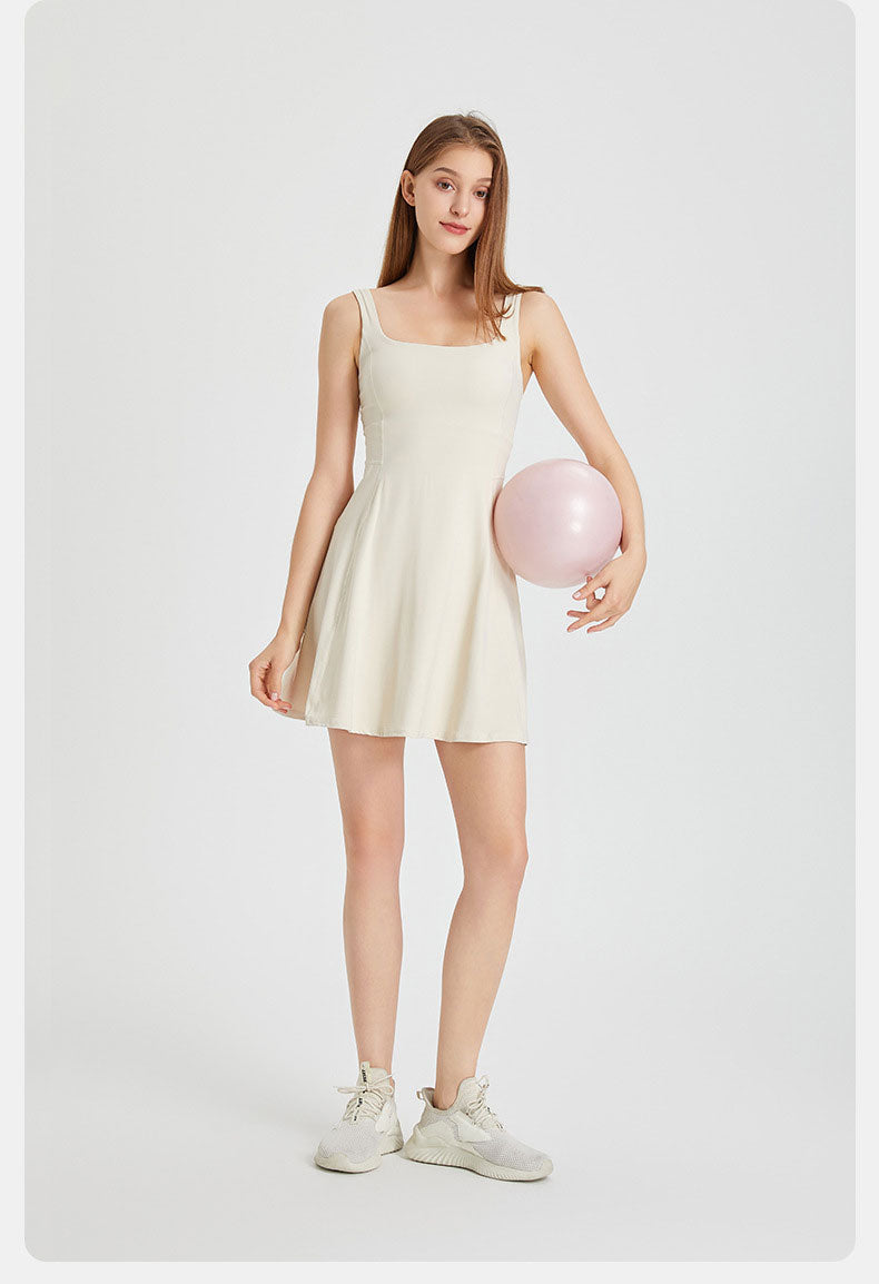 Women's Summer Tennis Netball Golf Dress Fashion Square Neck Pocket Sports Running Dress Breathable Workout Frock With Chest Pads The Clothing Company Sydney
