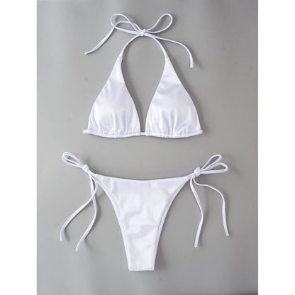 Metallic Halter Triangle Swimsuit Women Swimwear Bathing Suits Brazilian Thong Micro Bikinis Set Beach Wear The Clothing Company Sydney