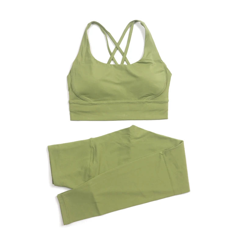 Nylon Yoga Set Women's Tracksuit Gym Fitness Set Woman 2 Piece Leggings Sports Bra Breathable Sportwear