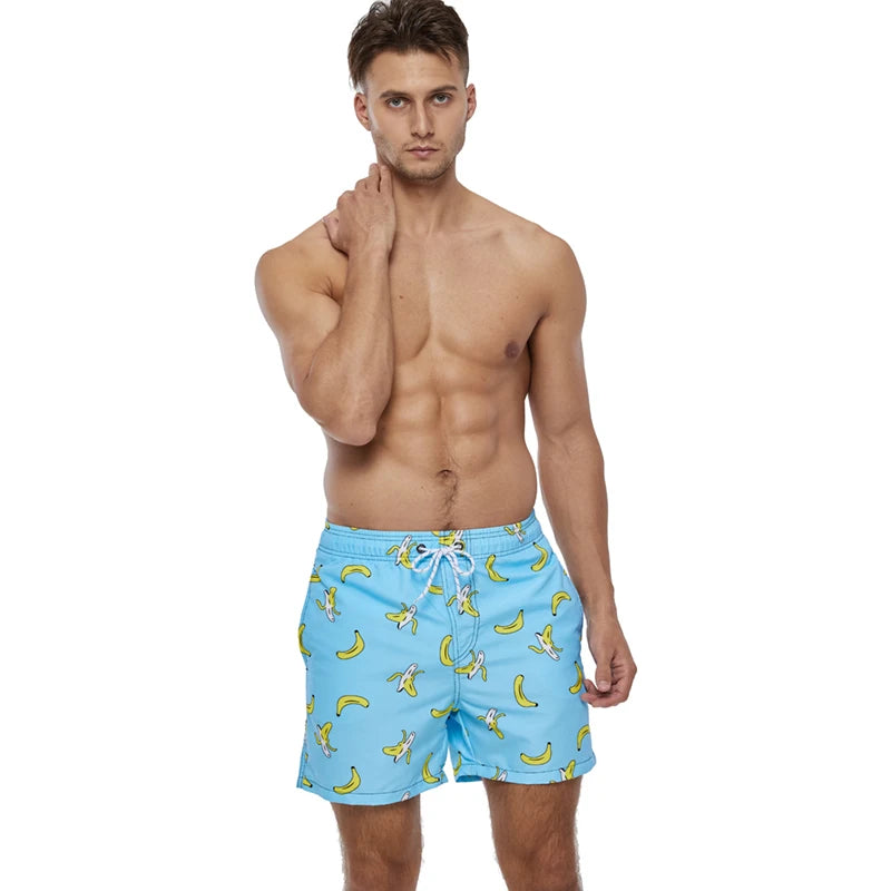 Summer Mens Swim Shorts Beach Quick Dry Printing Swimsuit Plus Size Mesh Liner Surfing Gym Board Shorts