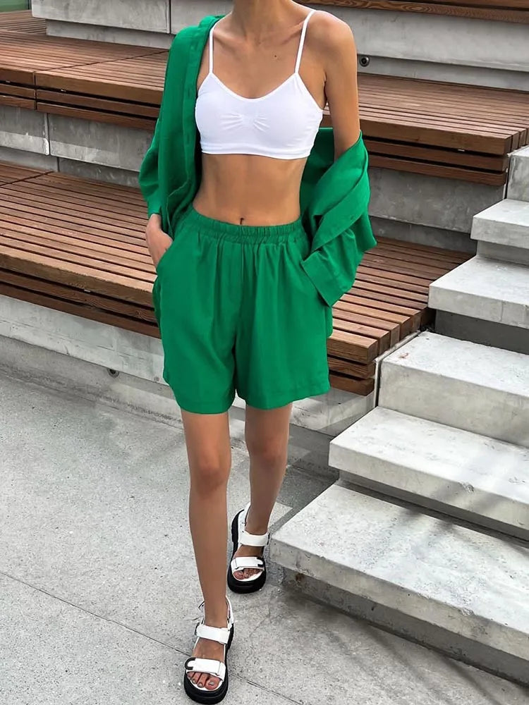 Summer Women's Suit Cotton Casual Shorts and Shirts 2 Piece  Matching Outfit Set Linen Fashion Blouse Women's Suit - The Clothing Company Sydney