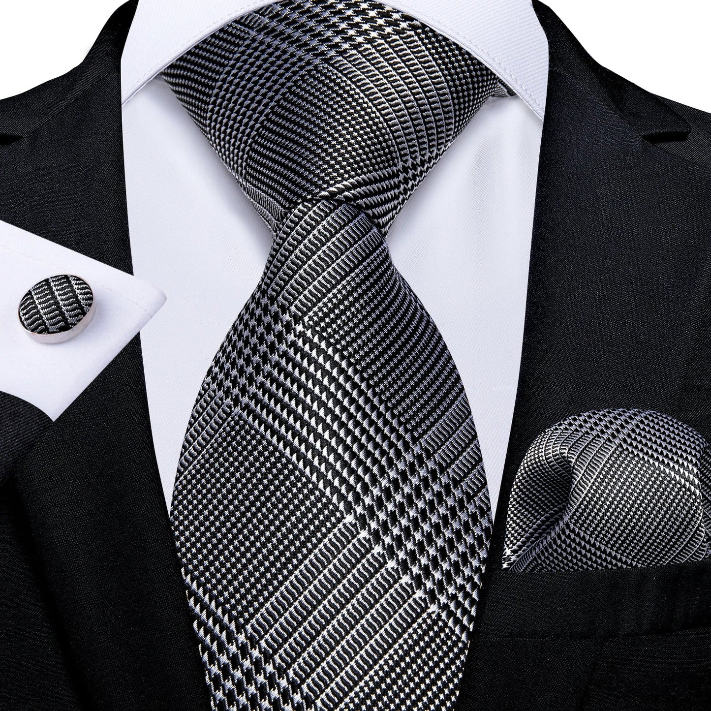 Plaid Print Men's Tie Set 8cm Width Neck Tie Handkerchief Cufflinks Business Wedding Tie Gift Set The Clothing Company Sydney