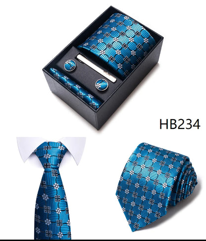 4 Piece Tie Handkerchief Cufflink Set For Men Necktie Holiday Gift Box Blue Gold Suit Accessories Slim Wedding Set The Clothing Company Sydney