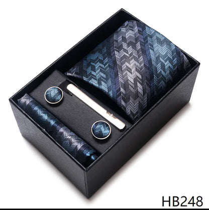 4 Piece Tie Handkerchief Cufflink Set For Men Necktie Holiday Gift Box Blue Gold Suit Accessories Slim Wedding Set The Clothing Company Sydney