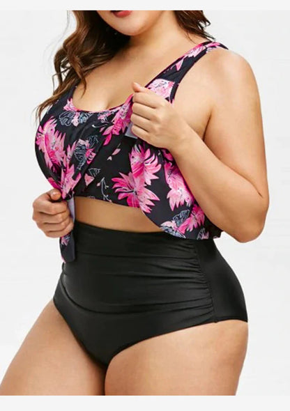 2 Piece Plus Size Swimsuit New Bikini High Waist Ruffle Edge Printed Striped Split Bikini Swimwear The Clothing Company Sydney