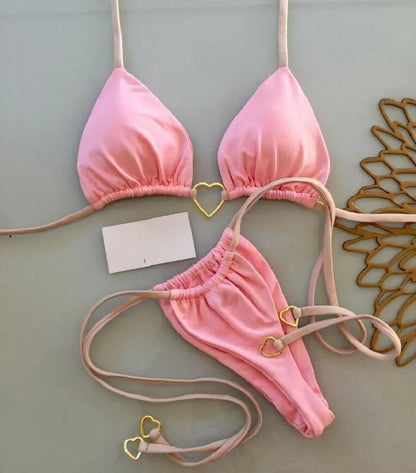 Halter Solid color Bikini Set Women's Swimsuit Two piece Triangle Thong Swimwear Bathing Suit The Clothing Company Sydney