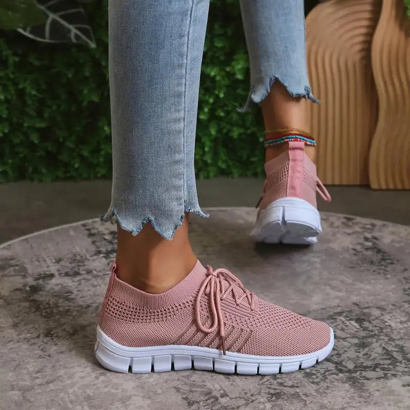 Mesh Breathable Soft Sole Sneakers Lightweight Non-Slip Running Walking Casual Lace Up Flats Shoes - The Clothing Company Sydney