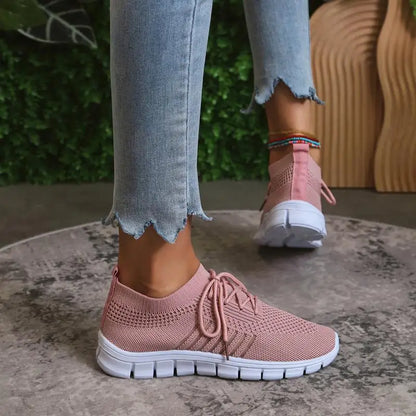 Mesh Breathable Soft Sole Sneakers Lightweight Non-Slip Running Walking Casual Lace Up Flats Shoes - The Clothing Company Sydney