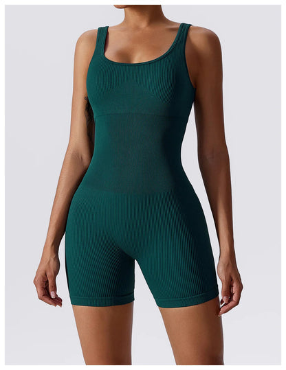 Women's Yoga Rompers One Piece Seamless Ribbed Jumpsuit Padded Sports Bra Romper Fashion Fitness Sportwear The Clothing Company Sydney