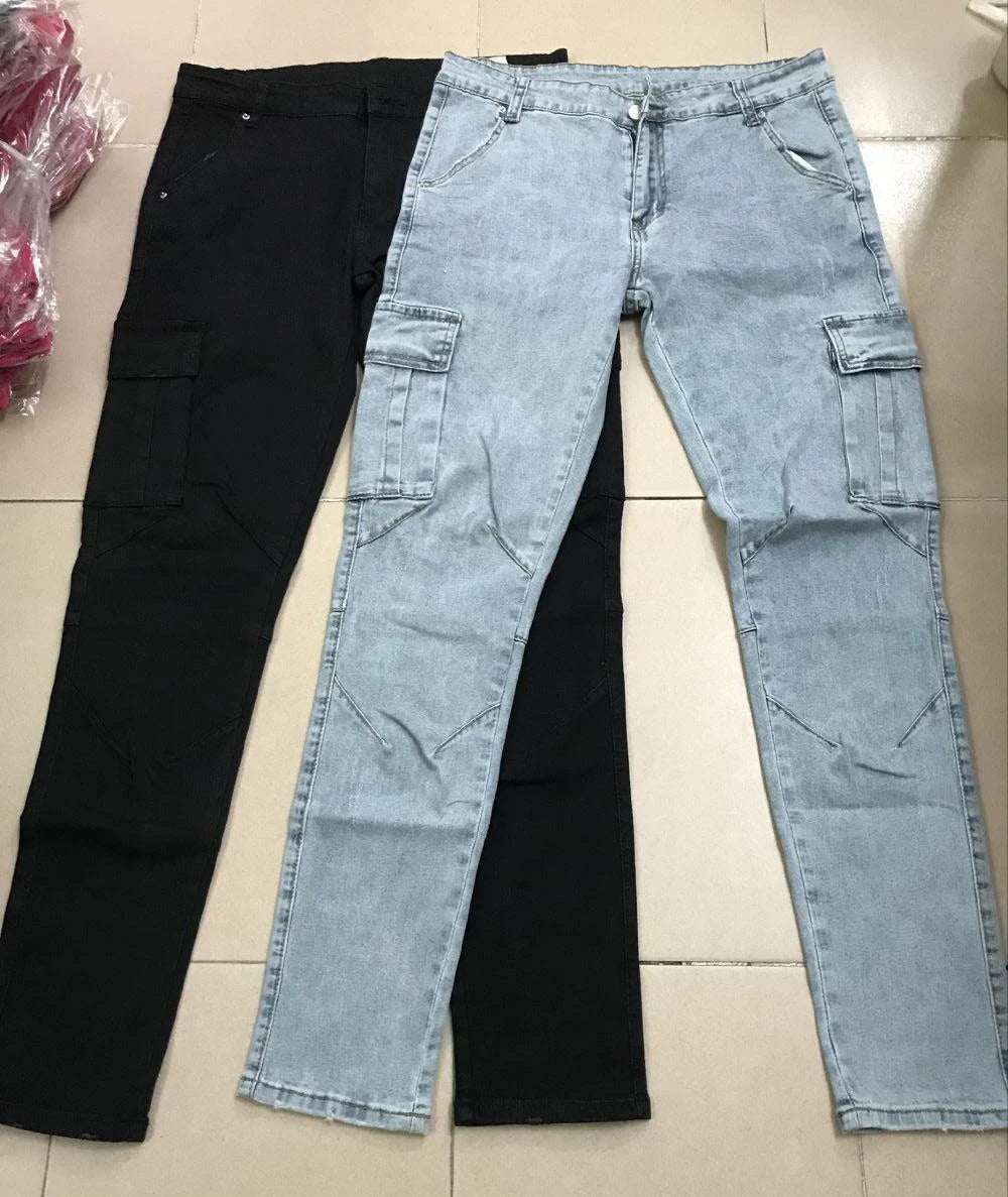 Men's Street Elastic Jeans Denim Cargo Pants Wash Solid Colour Multi Pockets Casual Mid Waist Trousers Slim Fit Daily Wear Joggers The Clothing Company Sydney