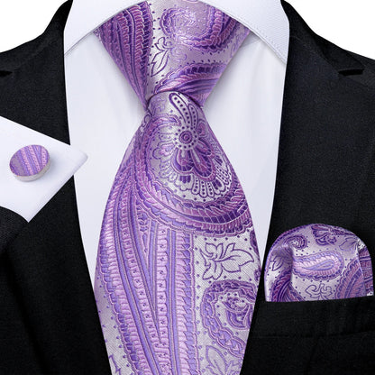 Luxury Purple Paisley Silk Tie Set for Men – 8cm Gift Set The Clothing Company Sydney
