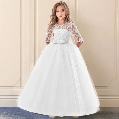 Teens Girls Princess Dress for Party Ball Gown Wedding White Dresses Kids Birthday Bridesmaid Costume Lace Flower Pageant Dress The Clothing Company Sydney