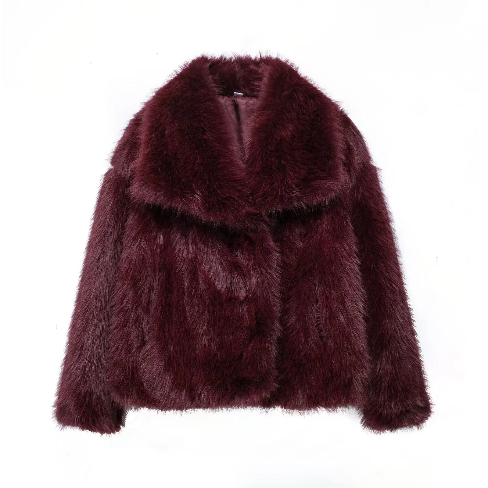 Women's Fashion Cropped Faux Fur Jacket Coat Long Sleeve Front Snap-button Outerwear Chic Lapel Collar Thick Coat The Clothing Company Sydney
