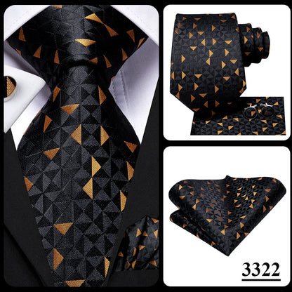 3 Piece Black Floral Silk Wedding Tie For Men Handky Cufflink Elegant Necktie Set For Men - The Clothing Company Sydney