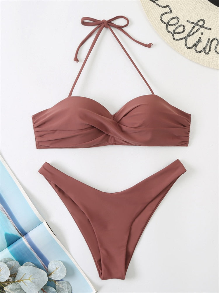 Bikini Swimsuit Women Swimwear Solid Push Up Bikinis Set High Waist Thong Bathing Suit Two Pieces Swimming Suits Female The Clothing Company Sydney