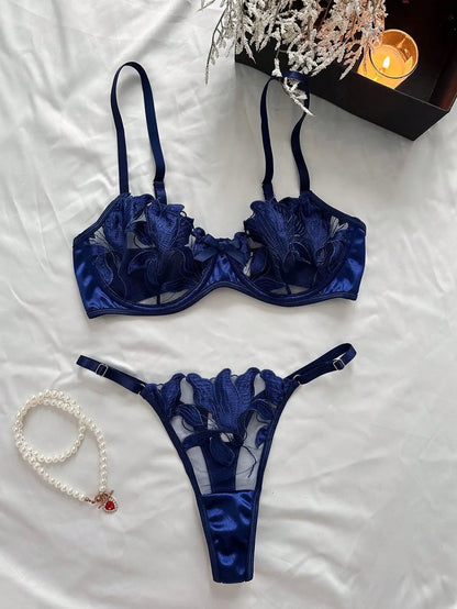 Floral Embroidery Lingerie Transparent Bralette Lace Push Up Bra Panty 2 Piece Sensual Lingerie Set The Clothing Company Sydney