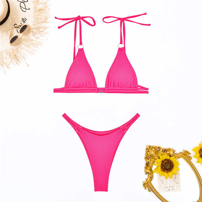 Ribbed High Leg Cut Bikini Swimwear Swimsuit Two-piece Bikini set Bather Bathing Suit - The Clothing Company Sydney
