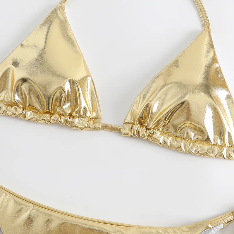 2 Piece Shiny Triangle Micro Thong Bikinis Sets Swimsuit Mini Swimwear Bathing Swiming Suits - The Clothing Company Sydney