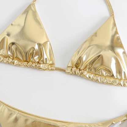 2 Piece Shiny Triangle Micro Thong Bikinis Sets Swimsuit Mini Swimwear Bathing Swiming Suits - The Clothing Company Sydney
