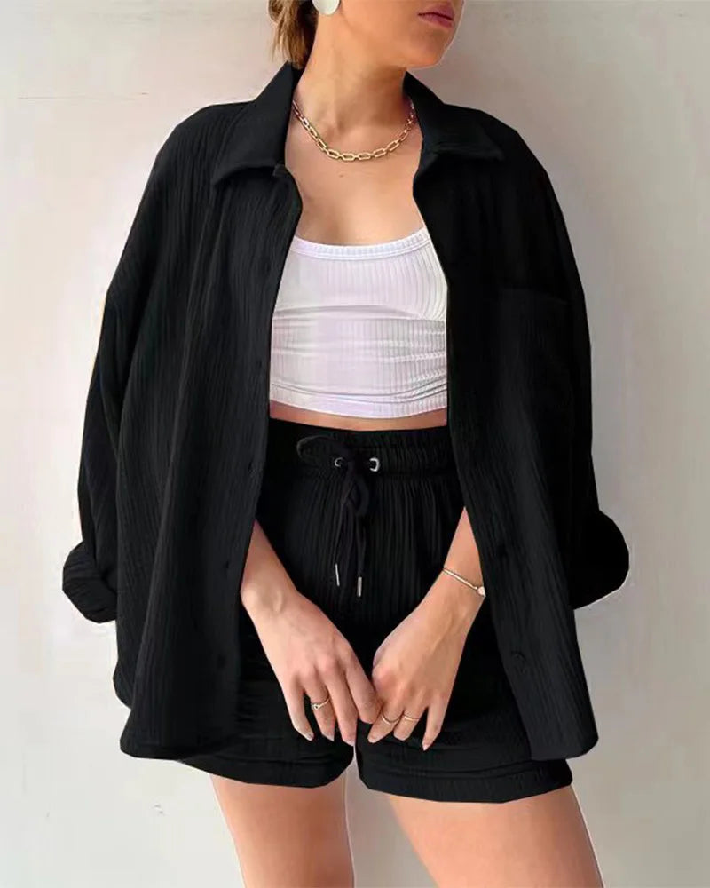 Summer Women's Suit Short Sets Outfits Suit Two Piece Button Up Matching Outfit Set - The Clothing Company Sydney