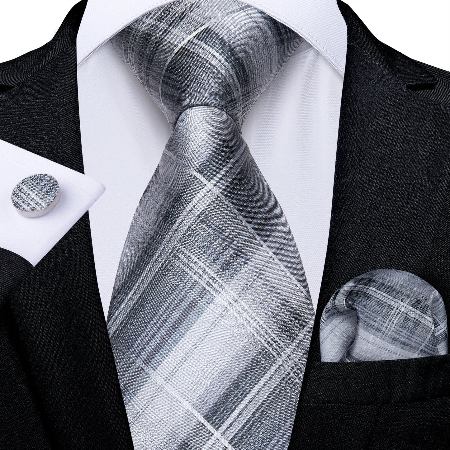 Plaid Print Men's Tie Set 8cm Width Neck Tie Handkerchief Cufflinks Business Wedding Tie Gift Set The Clothing Company Sydney