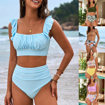2 Piece Print Swimsuit Ruffle Swimwear Tops And High Waist Bikini Swim Shorts The Clothing Company Sydney