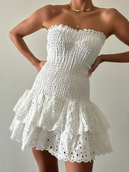 Colourblock Embroidery Women's Strapless Sleeveless High Waist Patchwork Folds Slimming Dresses - The Clothing Company Sydney