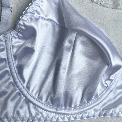 5 Piece Satin Lingerie Underwear Lace Seamless Intimate Skirt Bra And Briefs Outfit Set - The Clothing Company Sydney