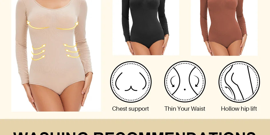 Spandex Elastic Body Suit Shapewear Women Body Shaper Long Sleeve Round Neck Seamless Shapers