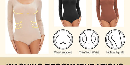 Spandex Elastic Body Suit Shapewear Women Body Shaper Long Sleeve Round Neck Seamless Shapers - The Clothing Company Sydney