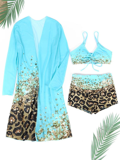 3 Pieces High Waist Bikini Printed Swimsuit Swimwear Beachwear - The Clothing Company Sydney