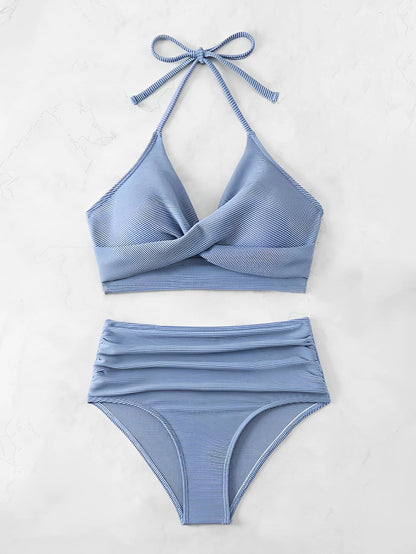 2 Piece High Waist Bikini Women Halter Swimwear Swimsuit Solid Bathers Swimming Bathing Swim Suit Summer Beachwear The Clothing Company Sydney