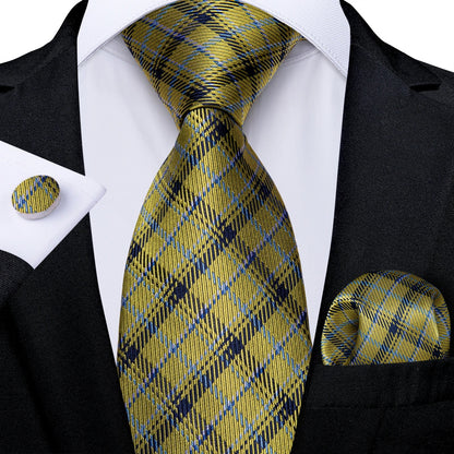 Plaid Print Men's Tie Set 8cm Width Neck Tie Handkerchief Cufflinks Business Wedding Tie Gift Set The Clothing Company Sydney