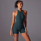 Hollow Backless Sport Jumpsuit Short Woman One Piece Gym Outfit Sleeveless Zipper Fitness Overalls Yoga Romper