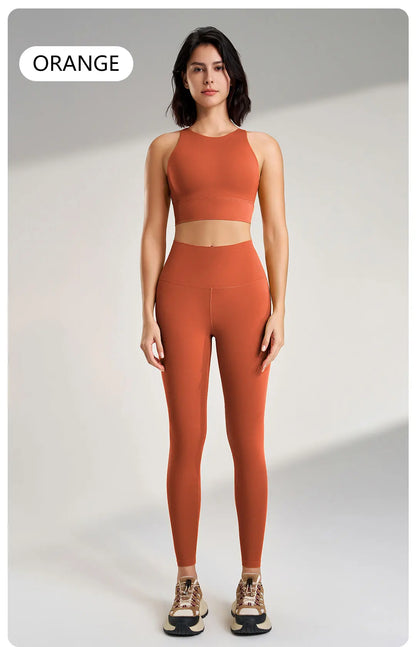2 Piece Yoga Gym Running Leggings Crop Top Matching Outfit Set - The Clothing Company Sydney
