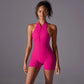 Hollow Backless Sport Jumpsuit Short Woman One Piece Gym Outfit Sleeveless Zipper Fitness Overalls Yoga Romper