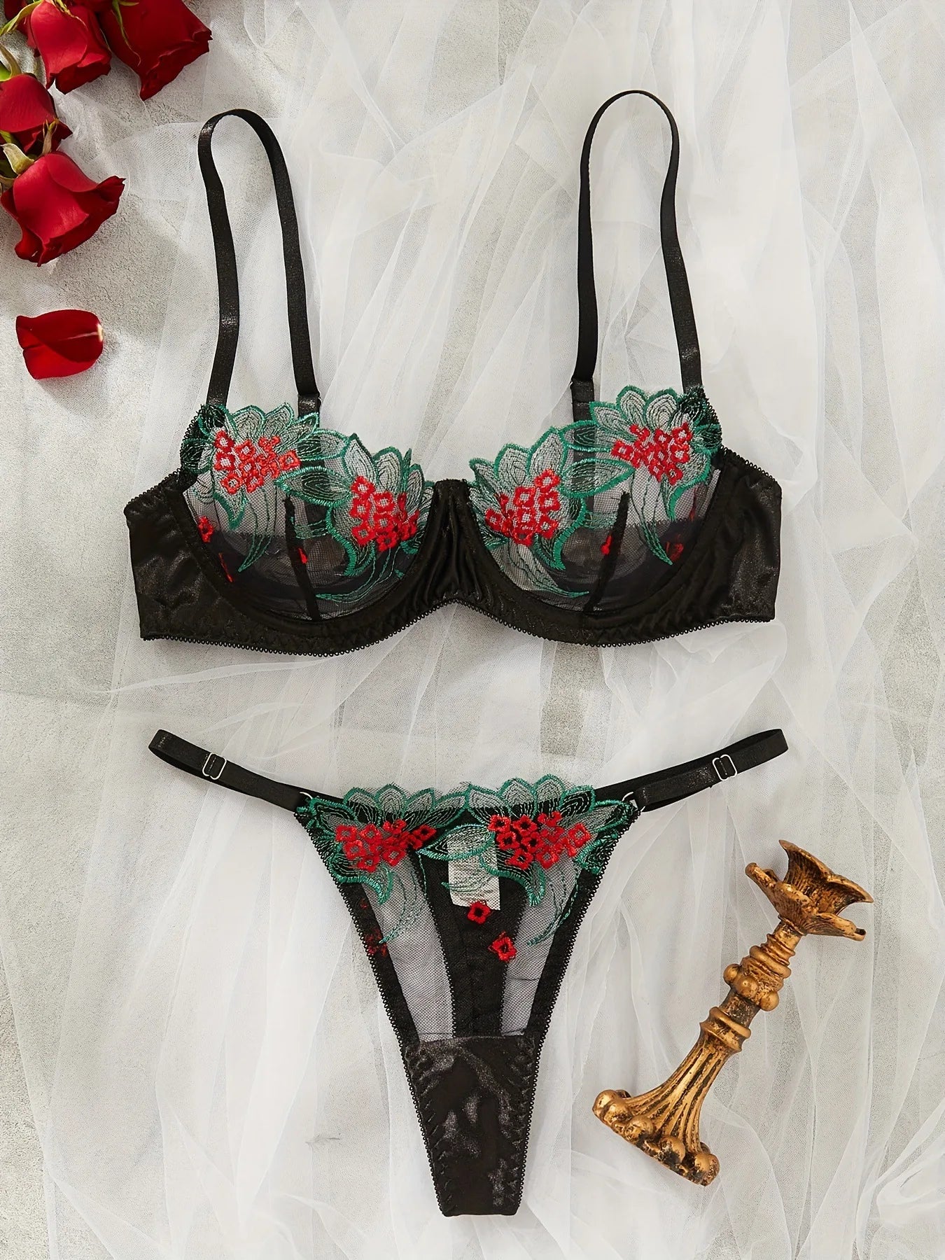 2 Piece Fancy Lingerie Floral Lace Bra Set Bilizna Luxury Well-Looking Underwear Fairy Fine Lace Exotic Set - The Clothing Company Sydney