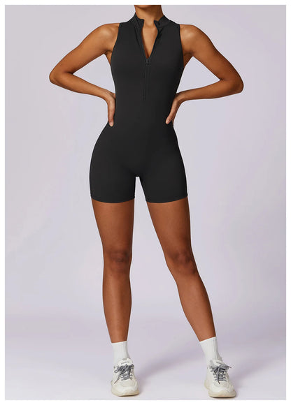 V Back Scrunch Sports Jumpsuit Women Gym Rompers Sleeveless Sportswear Zipper One-Piece Suit Yoga Clothing - The Clothing Company Sydney