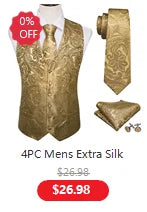 Elegant Men's Gold Leaves Floral Silk Neck Tie Pocket Square Cufflinks Wedding Business Party Gift Set - The Clothing Company Sydney