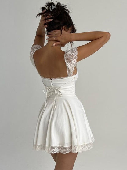 Elegant White Lace Strap Mini Dress For Women Fashion Sleeveless Backless Loose Short Dresses Clubwear The Clothing Company Sydney