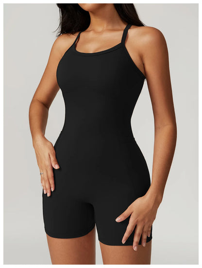 Women's Cross Strap Romper Backless Set Fitness Bodysuit Sportswear Gym Clothes Jumpsuit One-piece Playsuit Yoga Suit - The Clothing Company Sydney