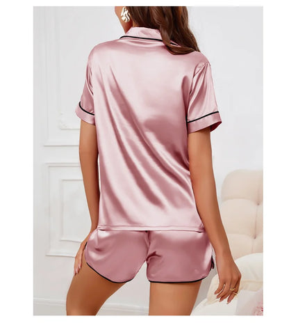 Women's Silk Satin Pyjama Set Button Down Short Sleeve Tops With Shorts 2 Pieces Sleepwear Suit Nightwear Loungewear The Clothing Company Sydney