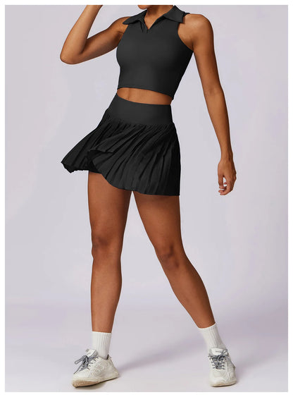 2 Piece Women's Gym Clothes Running Sports Fitness Breathable Yoga Tennis Top and Skirt Set - The Clothing Company Sydney