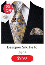 Elegant Men's Gold Leaves Floral Silk Neck Tie Pocket Square Cufflinks Wedding Business Party Gift Set - The Clothing Company Sydney