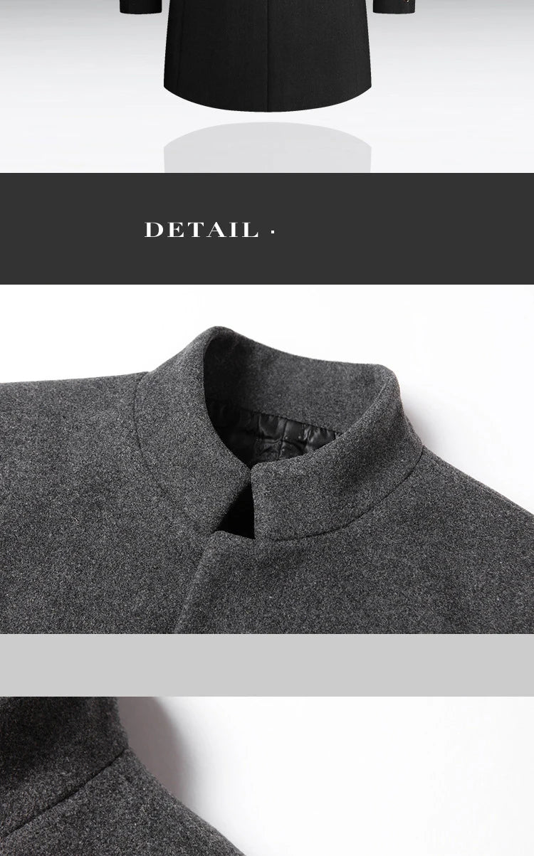 Business Casual Trench Coat Men Style Winter Coat Men's Autumn and Winter Wool Mix Coat Jacket - The Clothing Company Sydney