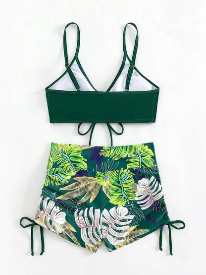 2 Piece Drawstring Front Shorts Bikinis High Waist Swimsuit Women Swimwear Bathers Bathing Swimming Swim Suit Beachwear - The Clothing Company Sydney