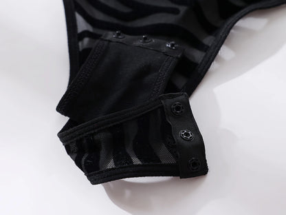 Tight Fitting Lace Bodysuit With Gloves Garter Night Club Outfit Mesh Top Lingerie Set - The Clothing Company Sydney