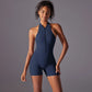 Hollow Backless Sport Jumpsuit Short Woman One Piece Gym Outfit Sleeveless Zipper Fitness Overalls Yoga Romper